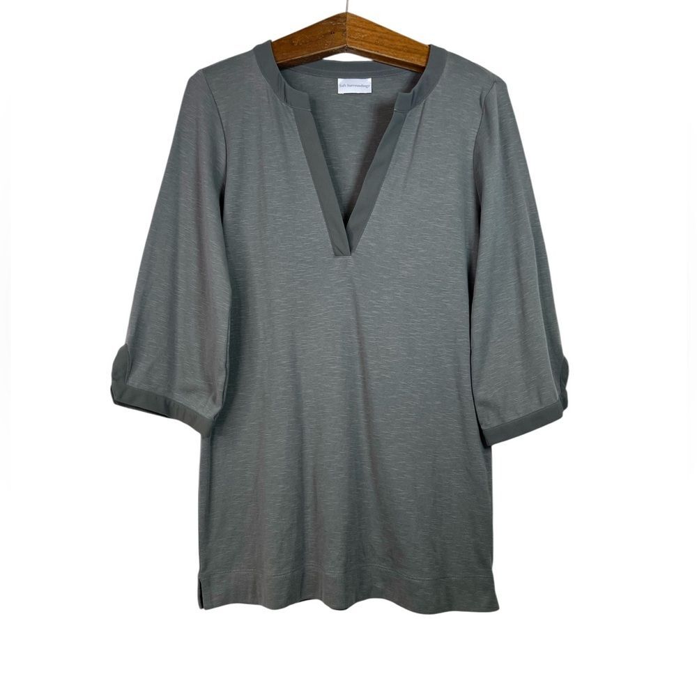 Soft Surroundings Gray Tunic V-Neck 3/4 Sleeve Blouse Shirt Size S Boho Mature